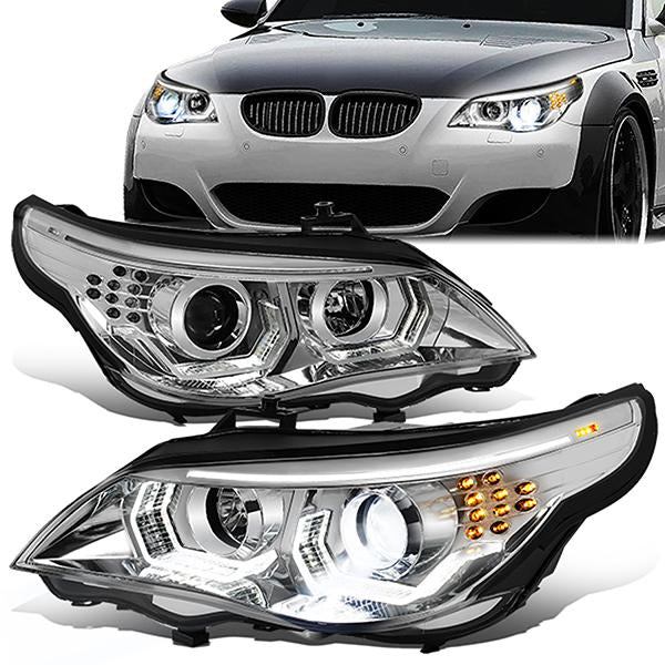 LED DRL U-Halo Sequential Projector Headlights<br>04-07 BMW 525i 530i, 06-07 525Xi 530Xi 550i