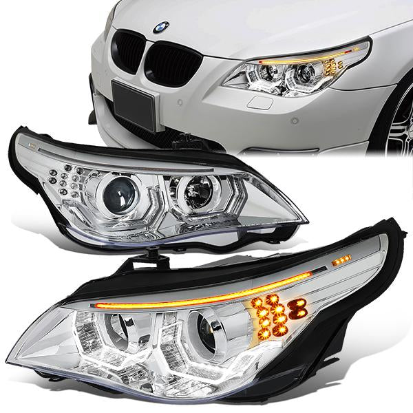 LED DRL U-Halo Projector Headlights<br>04-07 BMW 525i 530i, 06-07 525Xi 530Xi 550i