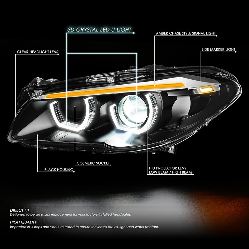 LED DRL U-Halo Sequential Projector Headlights<br>11-13 BMW 528i 535i 550i / xDrive