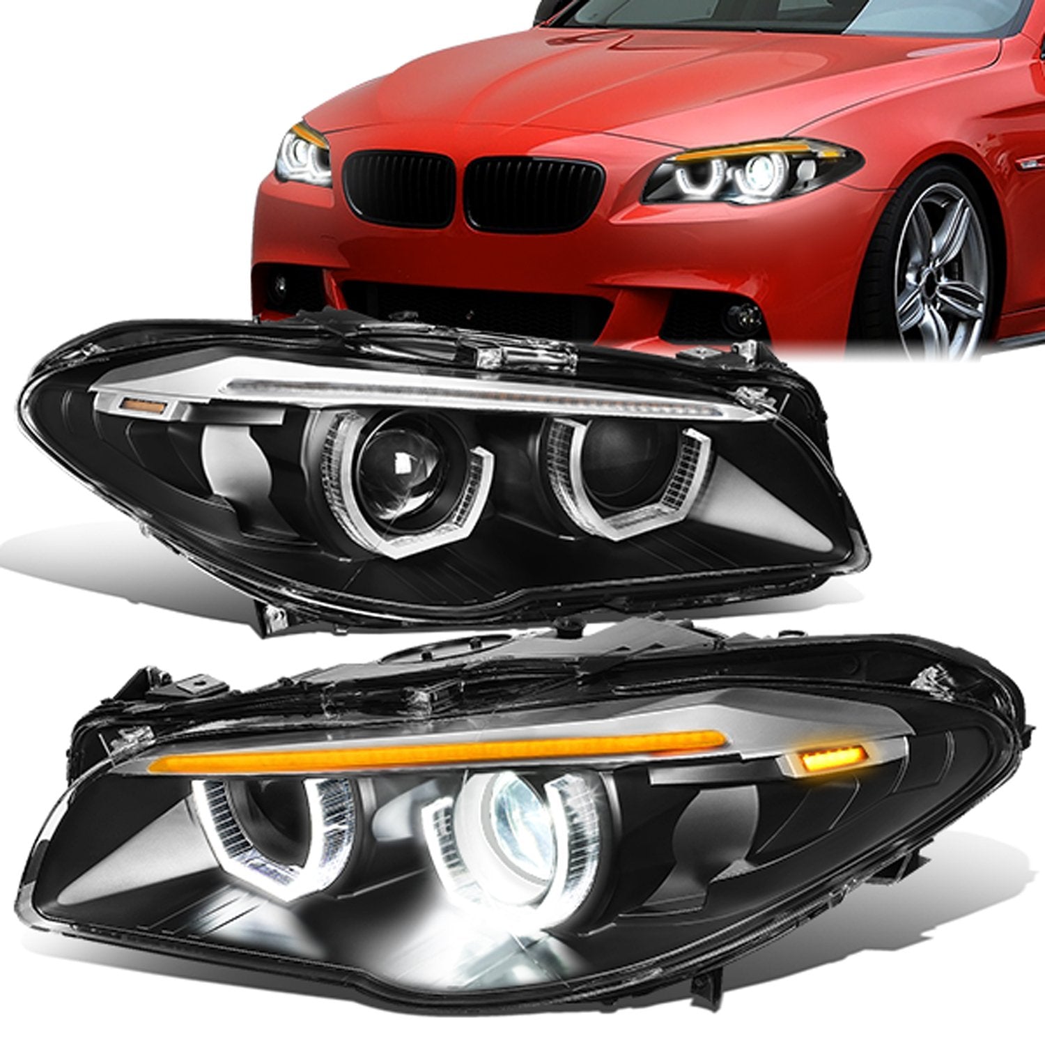 LED DRL U-Halo Sequential Projector Headlights<br>11-13 BMW 528i 535i 550i / xDrive