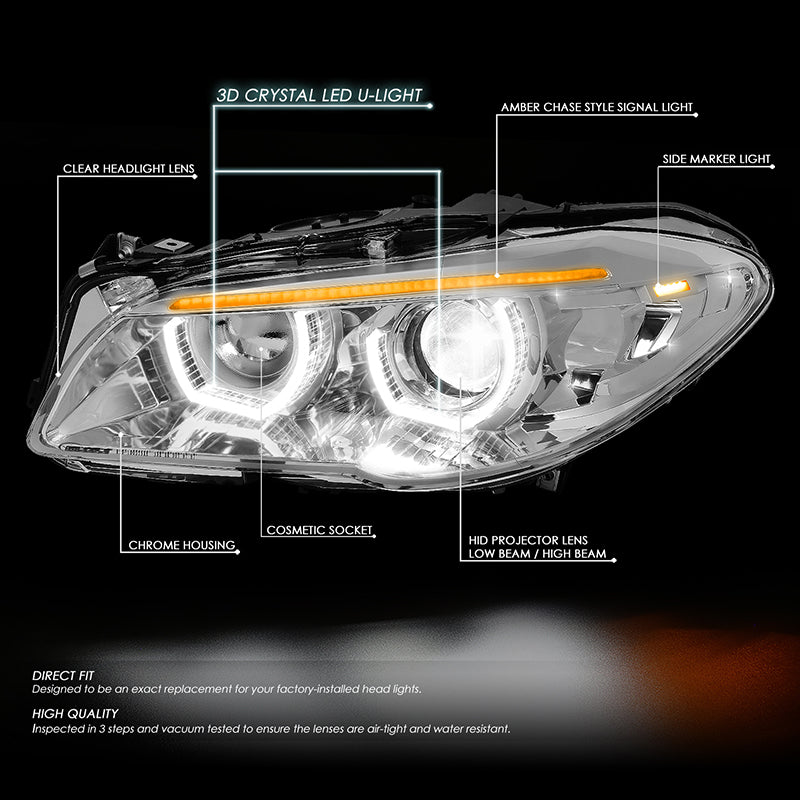 LED DRL U-Halo Sequential Projector Headlights<br>11-13 BMW 528i 535i 550i / xDrive