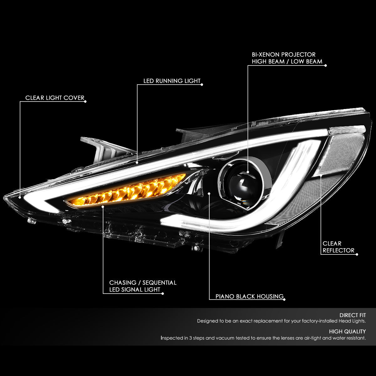 LED DRL Sequential Projector Headlights<br>11-14 Hyundai Sonata