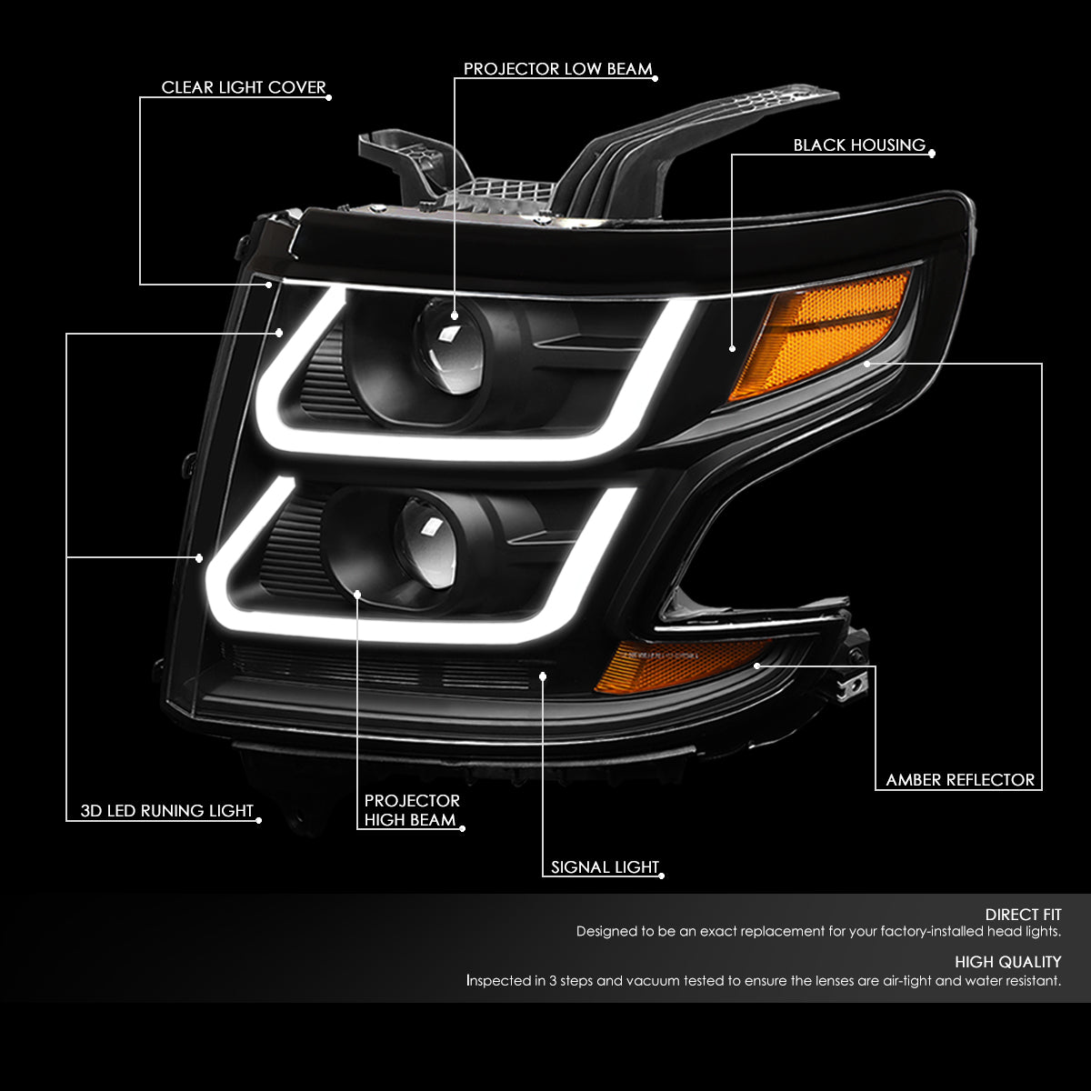 LED DRL Projector Headlights<br>15-20 Chevy Tahoe Suburban, 16-19 Suburban 3500HD