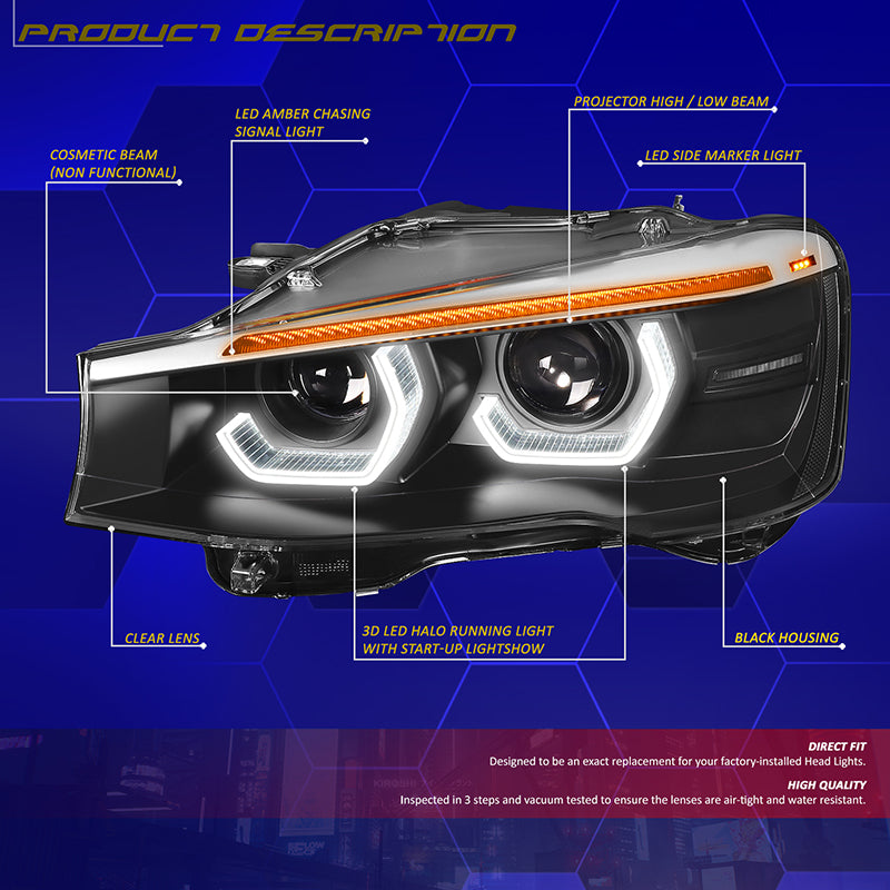 LED DRL Halo Sequential Projector Headlights <br>15-18 BMW X3 / X4