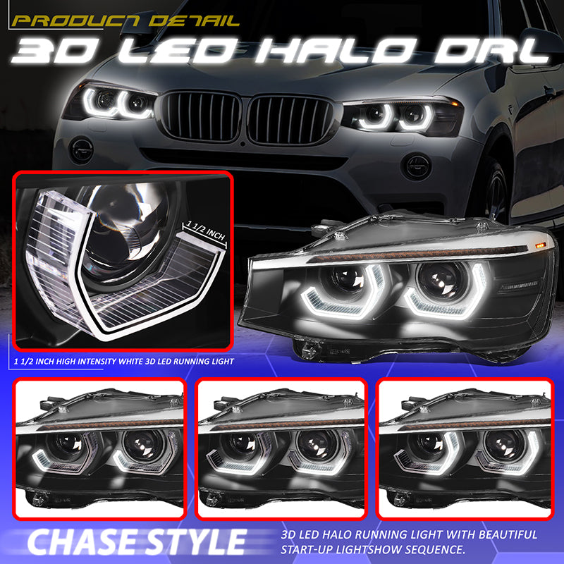 LED DRL Halo Sequential Projector Headlights <br>15-18 BMW X3 / X4