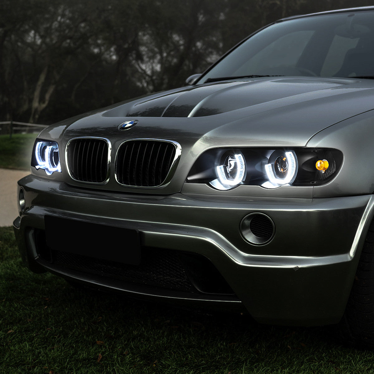 LED DRL Halo Projector Headlights<br>00-03 BMW X5