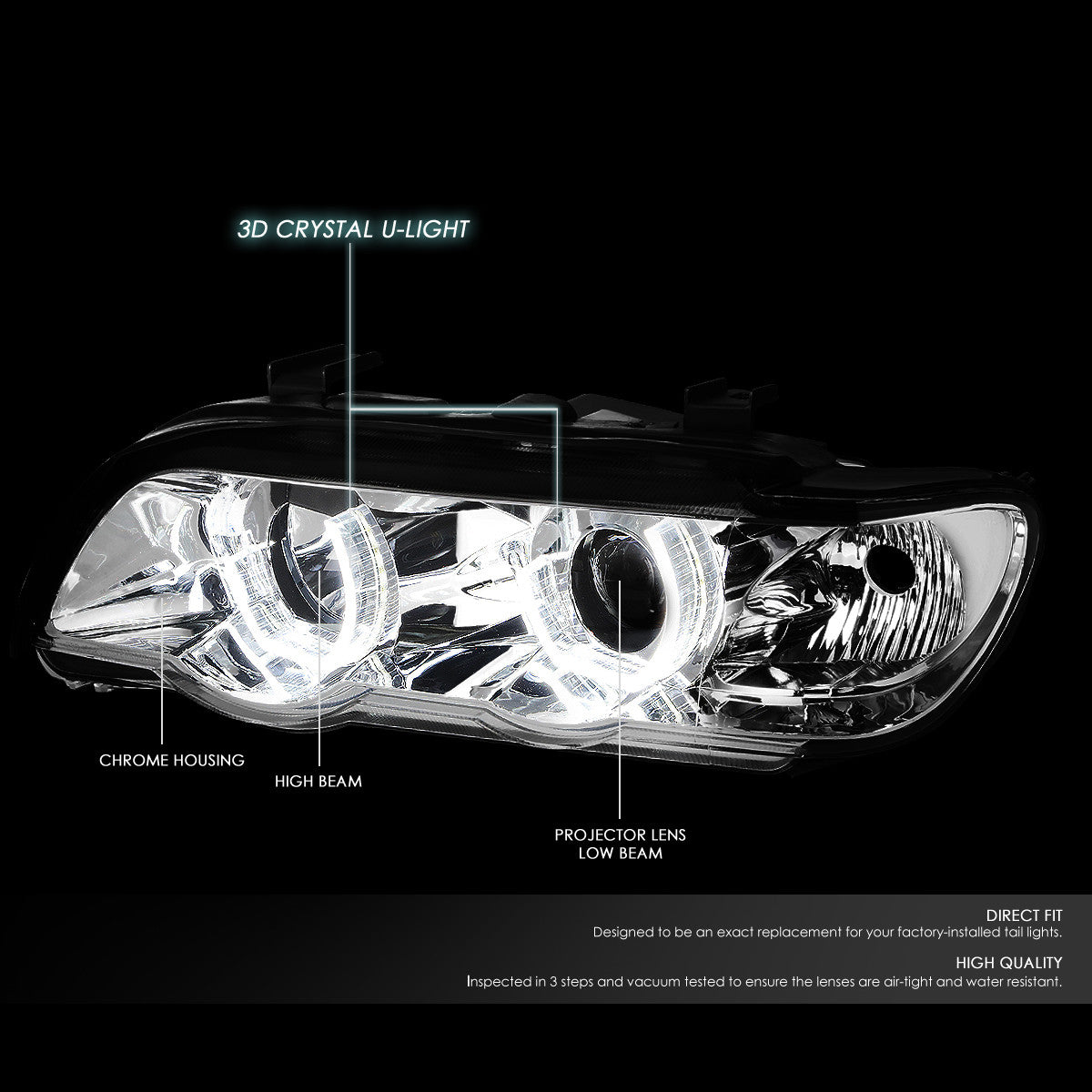 LED DRL Halo Projector Headlights<br>00-03 BMW X5