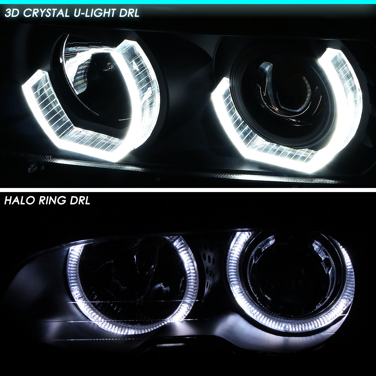 LED DRL Halo Projector Headlights<br>00-03 BMW X5