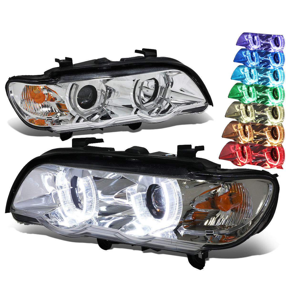 LED DRL Halo Projector Headlights<br>00-03 BMW X5