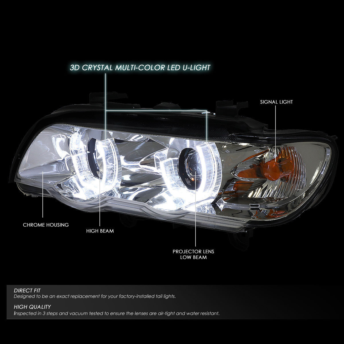 LED DRL Halo Projector Headlights<br>00-03 BMW X5