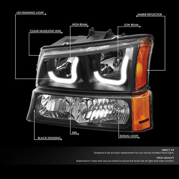 LED DRL Halo Headlights<br>03-06 Chevy Avalanche Silverado 1500-3500