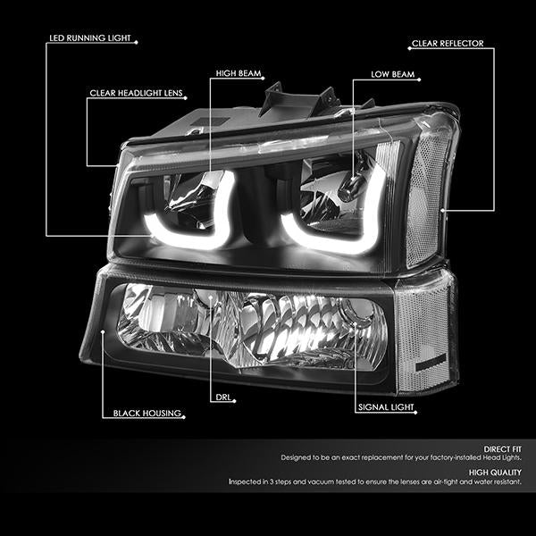 LED DRL Halo Headlights<br>03-06 Chevy Avalanche Silverado 1500-3500