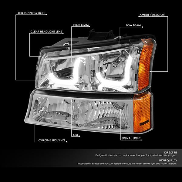 LED DRL Halo Headlights<br>03-06 Chevy Avalanche Silverado 1500-3500