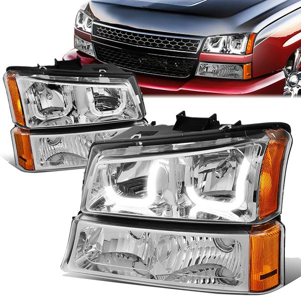 LED DRL Halo Headlights<br>03-06 Chevy Avalanche Silverado 1500-3500