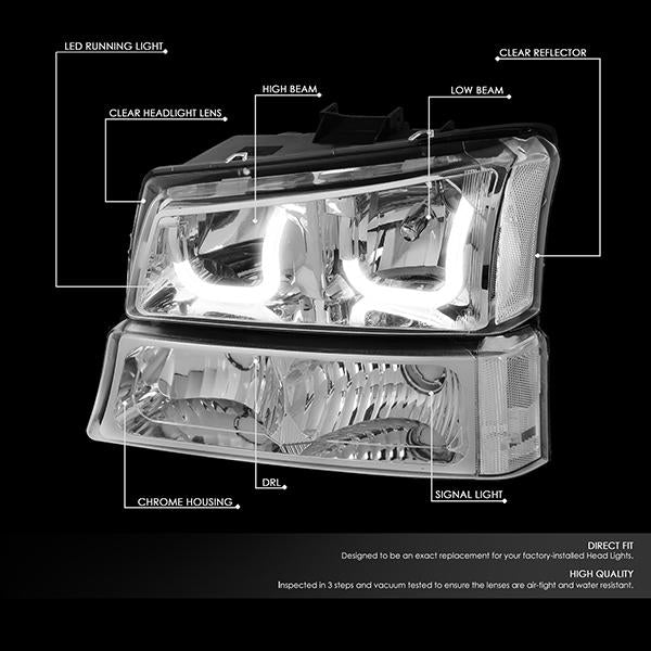 LED DRL Halo Headlights<br>03-06 Chevy Avalanche Silverado 1500-3500