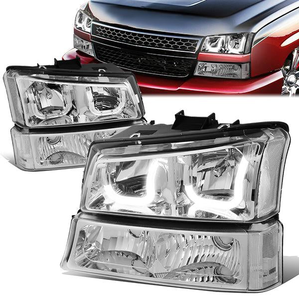 LED DRL Halo Headlights<br>03-06 Chevy Avalanche Silverado 1500-3500