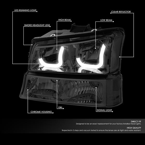 LED DRL Halo Headlights<br>03-06 Chevy Avalanche Silverado 1500-3500