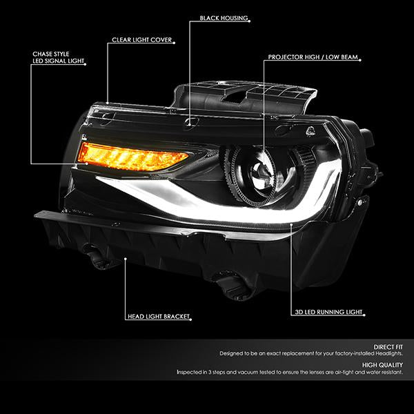 LED DRL Sequential Projector Headlights<br>14-15 Chevy Camaro