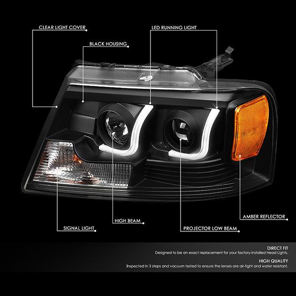 LED DRL Projector Headlights<br>04-08 Ford F-150, 06-08 Lincoln Mark LT