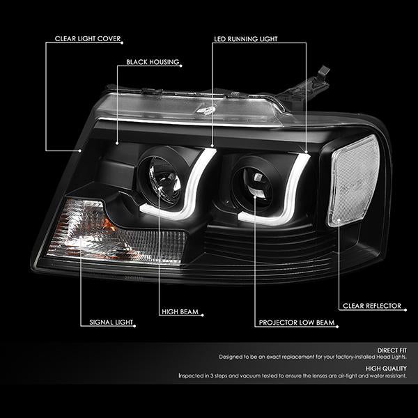 LED DRL Projector Headlights<br>04-08 Ford F-150, 06-08 Lincoln Mark LT