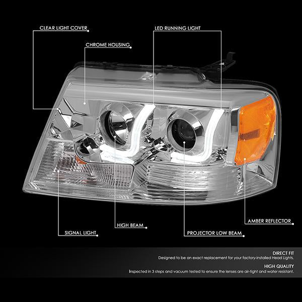 LED DRL Projector Headlights<br>04-08 Ford F-150, 06-08 Lincoln Mark LT