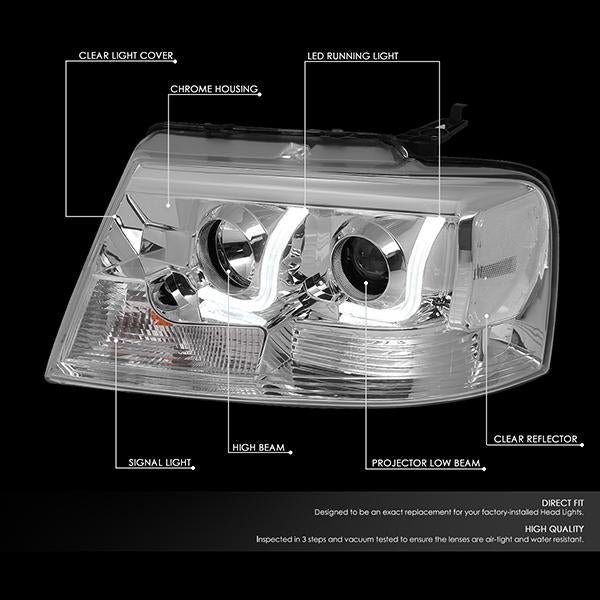 LED DRL Projector Headlights<br>04-08 Ford F-150, 06-08 Lincoln Mark LT