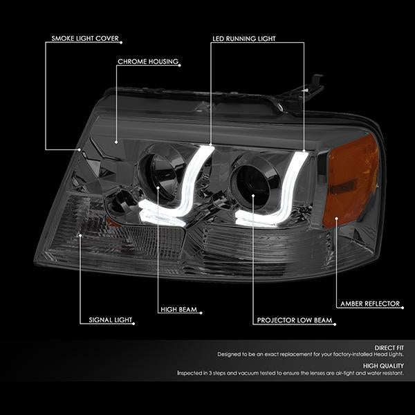 LED DRL Projector Headlights<br>04-08 Ford F-150, 06-08 Lincoln Mark LT