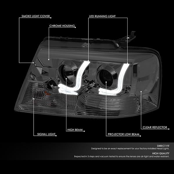 LED DRL Projector Headlights<br>04-08 Ford F-150, 06-08 Lincoln Mark LT