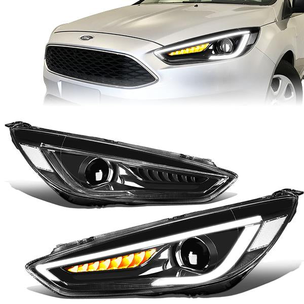 LED DRL Sequential Projector Headlights<br>15-18 Ford Focus