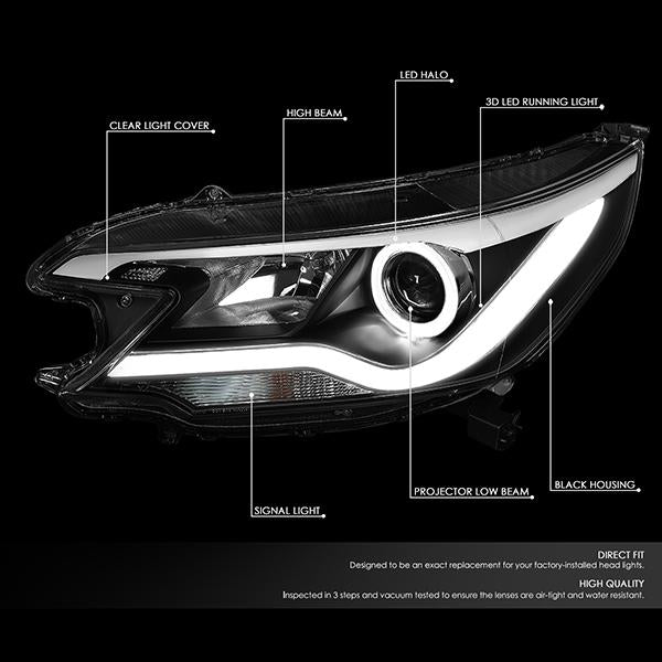 LED DRL Halo Projector Headlights<br>12-14 Honda CR-V