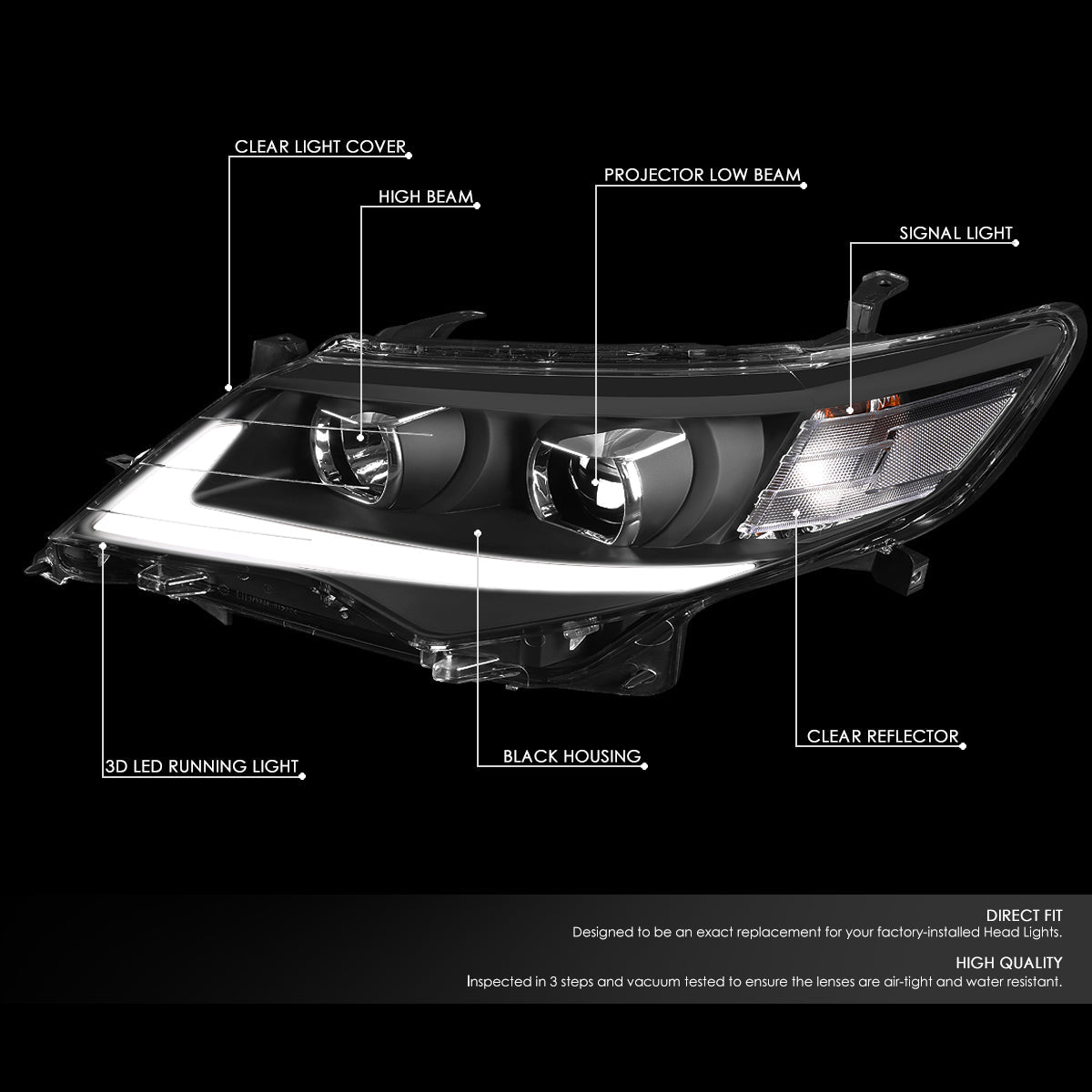 LED DRL Projector Headlights<br>12-14 Toyota Camry