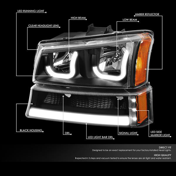 LED DRL Halo Headlights<br>03-06 Chevy Avalanche Silverado 1500-3500