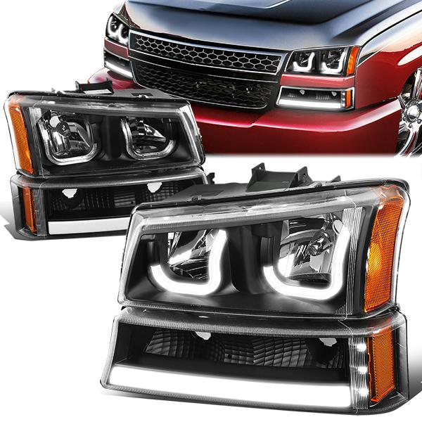 LED DRL Halo Headlights<br>03-06 Chevy Avalanche Silverado 1500-3500