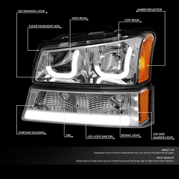 LED DRL Halo Headlights<br>03-06 Chevy Avalanche Silverado 1500-3500