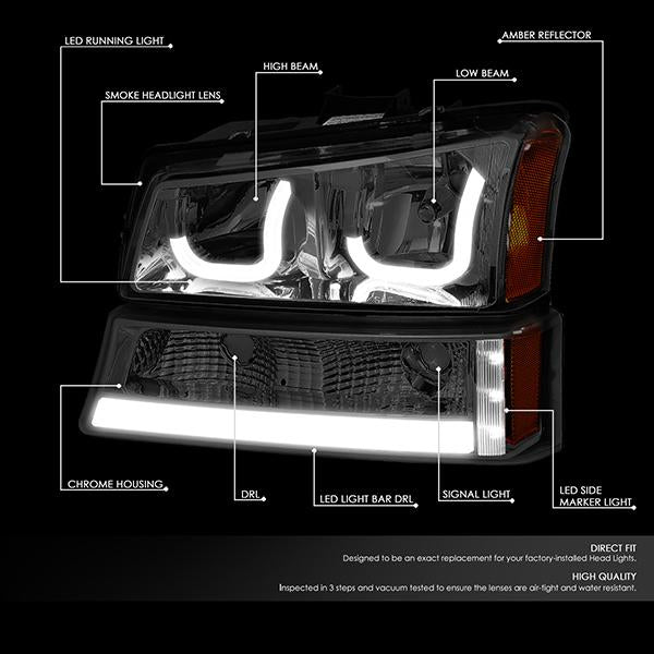 LED DRL Halo Headlights<br>03-06 Chevy Avalanche Silverado 1500-3500