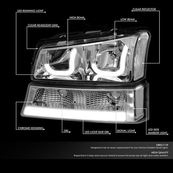 LED DRL Halo Headlights<br>03-06 Chevy Avalanche Silverado 1500-3500