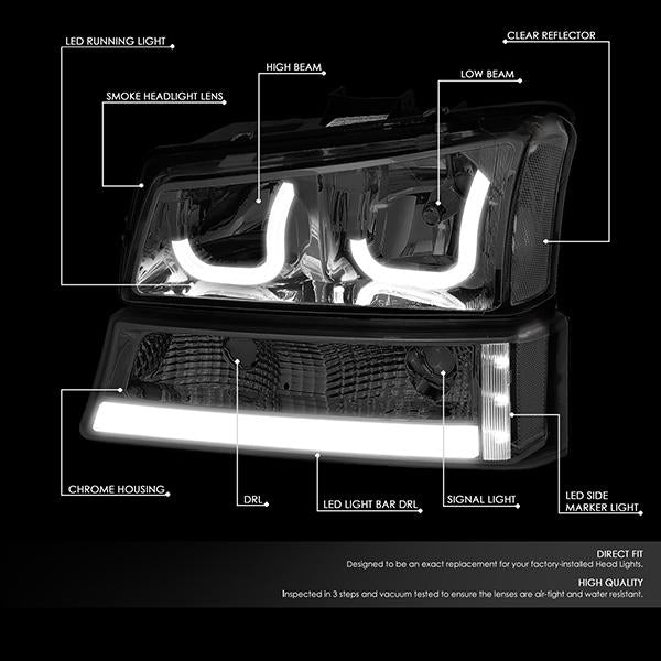 LED DRL Halo Headlights<br>03-06 Chevy Avalanche Silverado 1500-3500