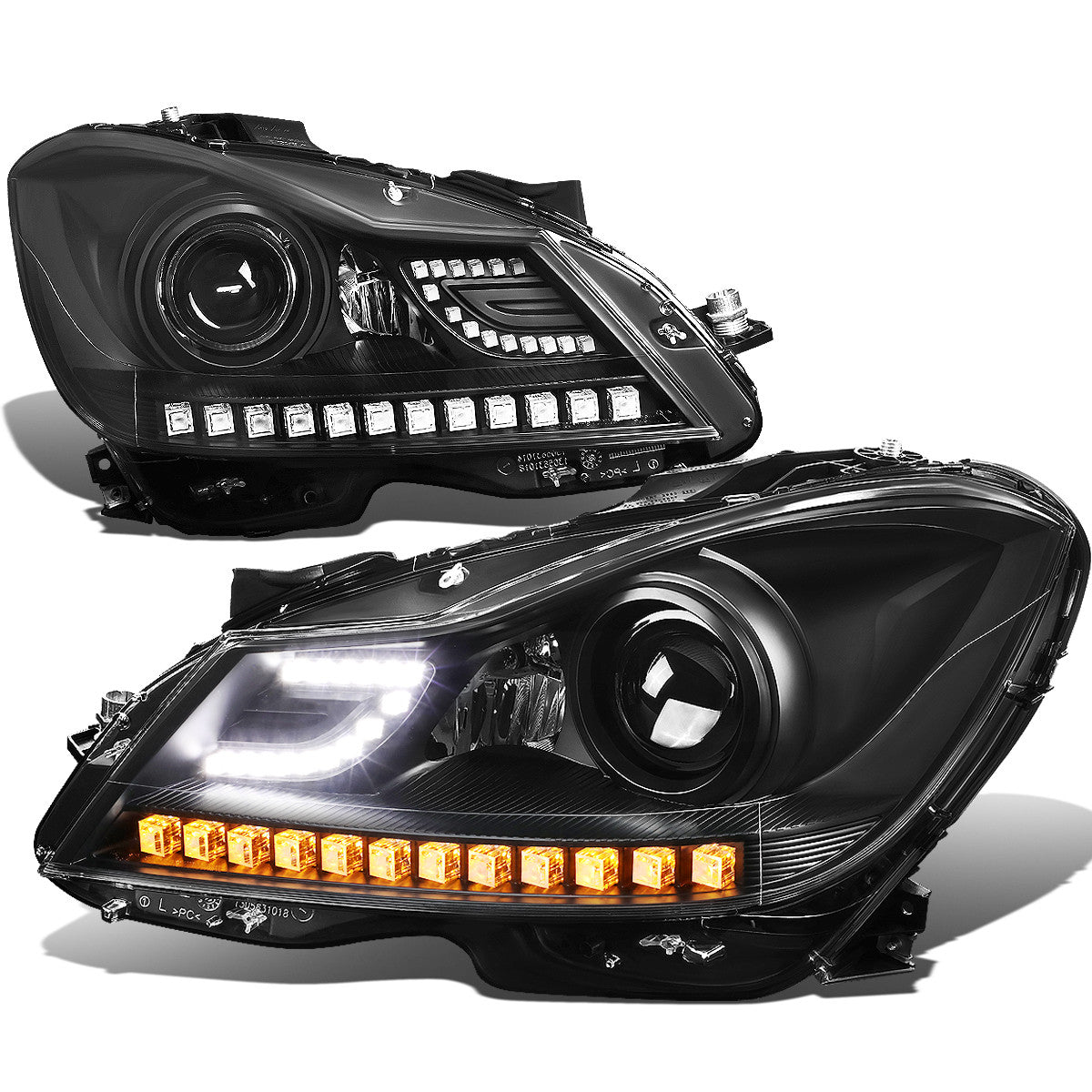 LED DRL Halo Projector Headlights<br>11-15 Mercedes C-Class W204