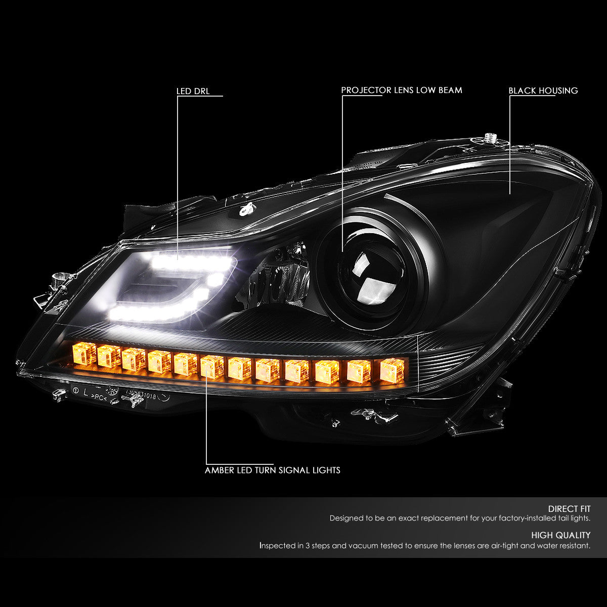 LED DRL Halo Projector Headlights<br>11-15 Mercedes C-Class W204