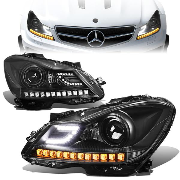 LED DRL Halo Projector Headlights<br>11-15 Mercedes C-Class W204