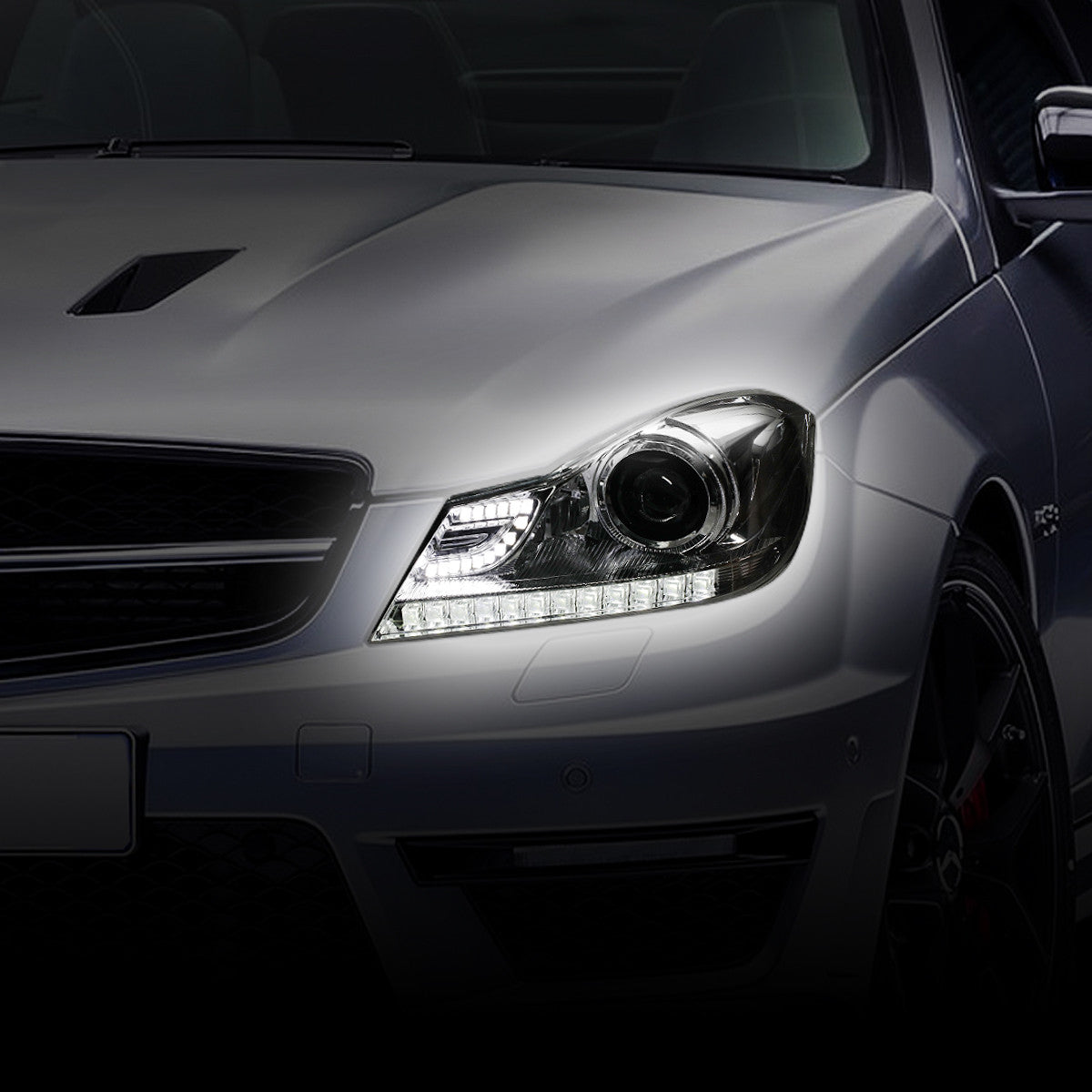 LED DRL Halo Projector Headlights<br>11-15 Mercedes C-Class W204