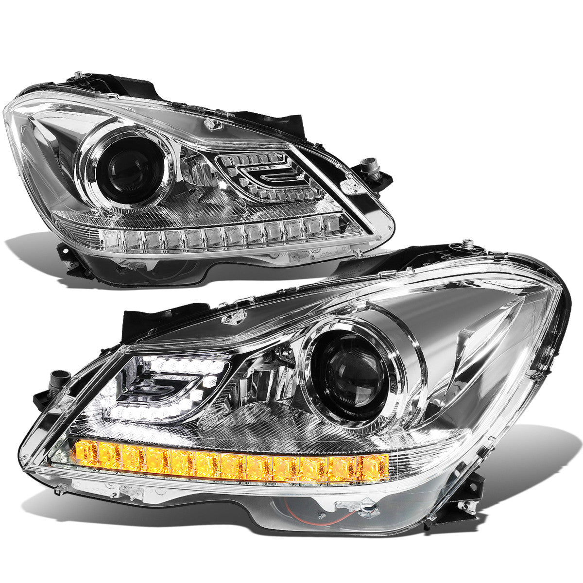 LED DRL Halo Projector Headlights<br>11-15 Mercedes C-Class W204