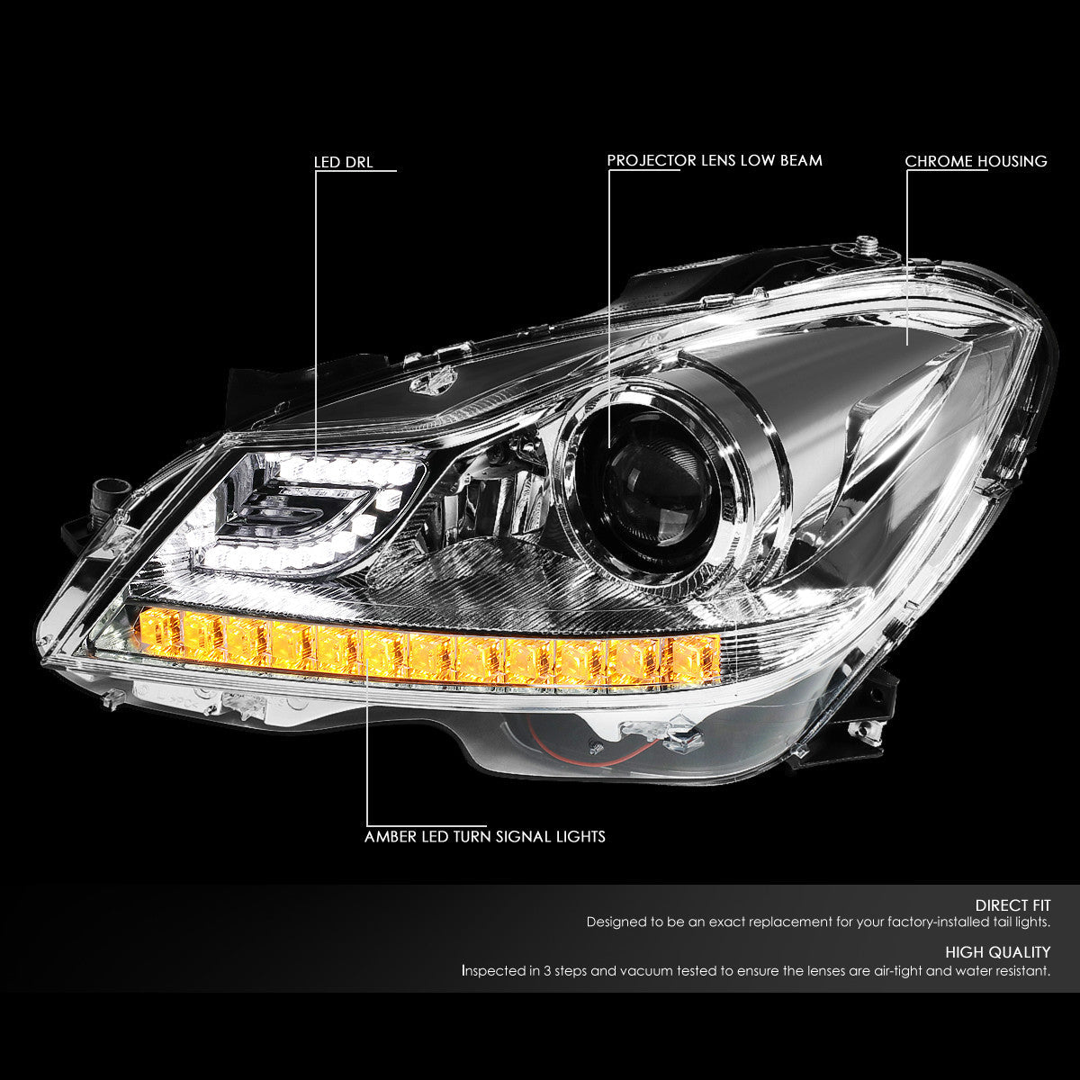 LED DRL Halo Projector Headlights<br>11-15 Mercedes C-Class W204