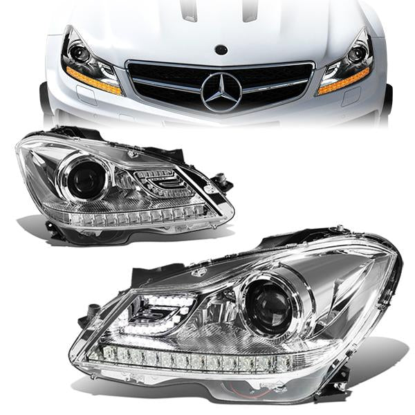 LED DRL Halo Projector Headlights<br>11-15 Mercedes C-Class W204