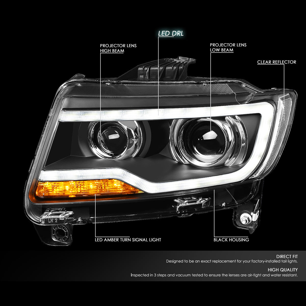 LED DRL Projector Headlights<br>11-17 Jeep Compass MK