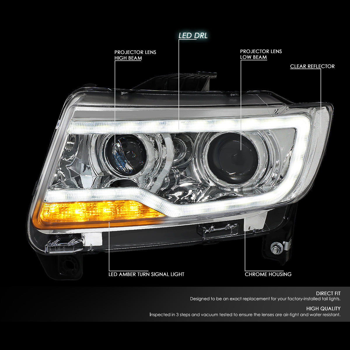 LED DRL Projector Headlights<br>11-17 Jeep Compass MK