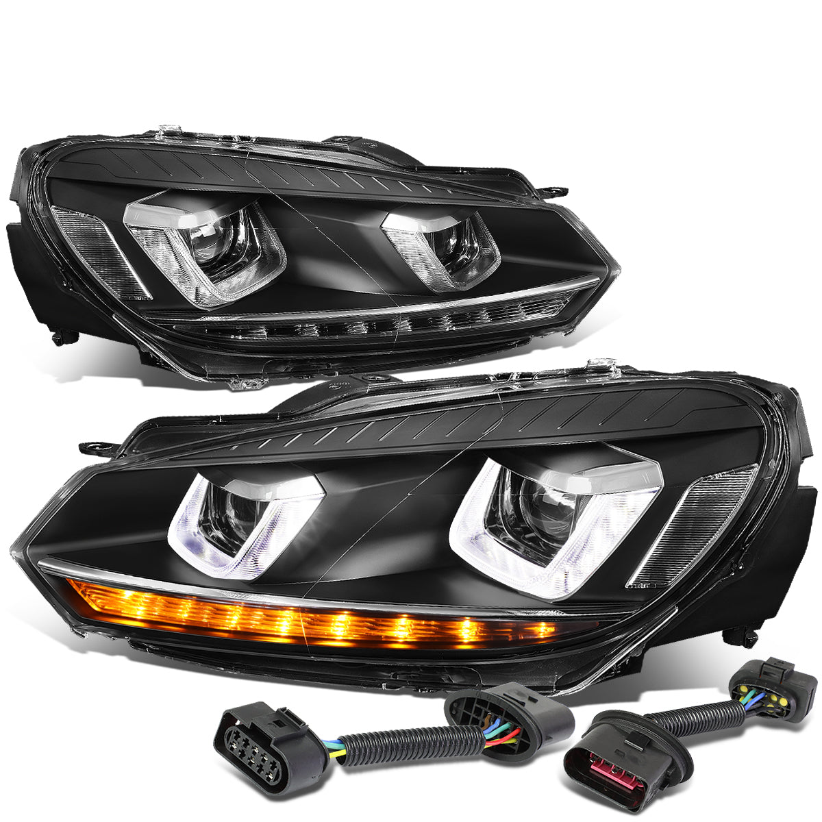 LED DRL Halo Sequential Projector Headlights<br>10-14 Volkswagen Golf GTI