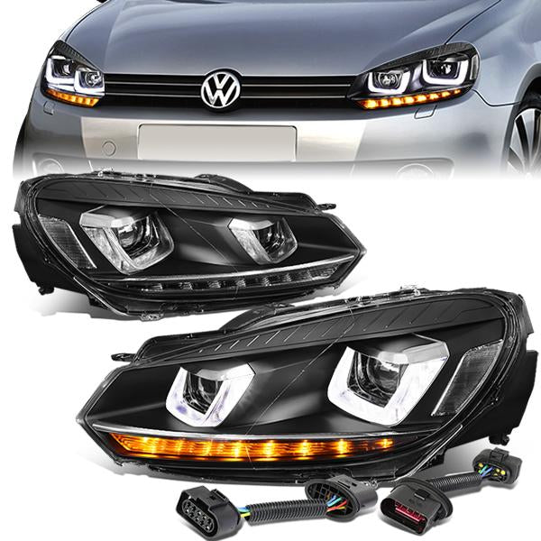 LED DRL Halo Sequential Projector Headlights<br>10-14 Volkswagen Golf GTI