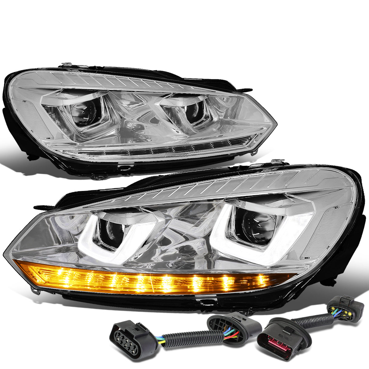 LED DRL Halo Sequential Projector Headlights<br>10-14 Volkswagen Golf GTI