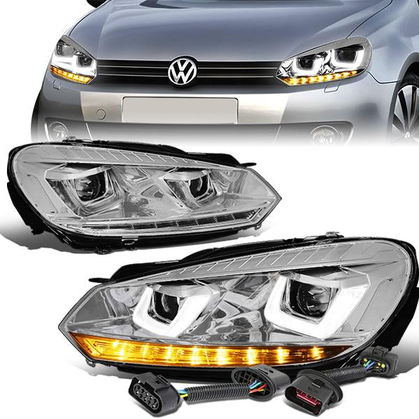 LED DRL Halo Sequential Projector Headlights<br>10-14 Volkswagen Golf GTI